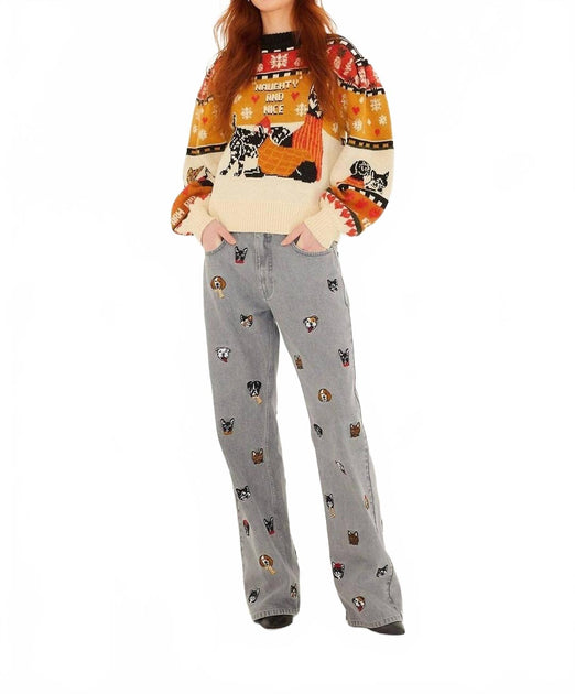 Farm Rio Naughty Nice Sweater Yellow Small 4