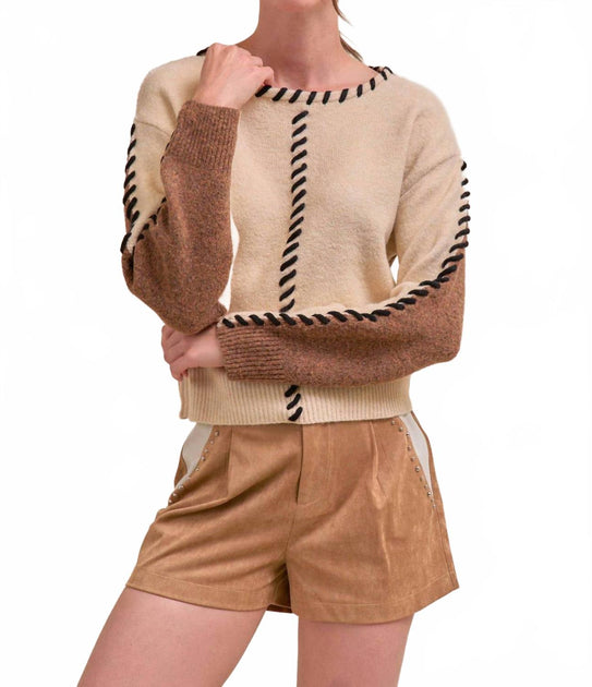 merci Whip Stitch Two-Tone Sweater Beige Large 3