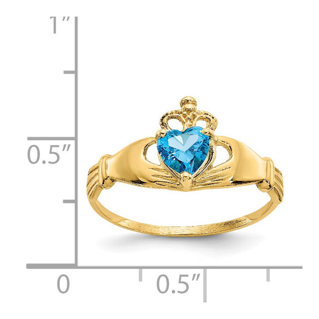 Diamond2Deal Cubic Zirconia Claddagh Ring Yellow Gold Blue US 7 4