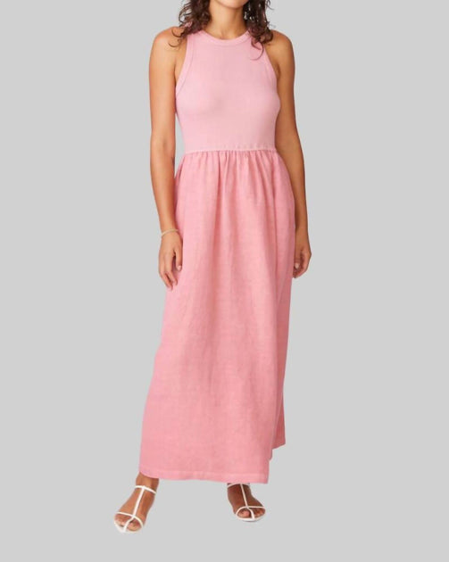 Stateside Linen Mixed Media High Neck Maxi Dress Pink Medium 2
