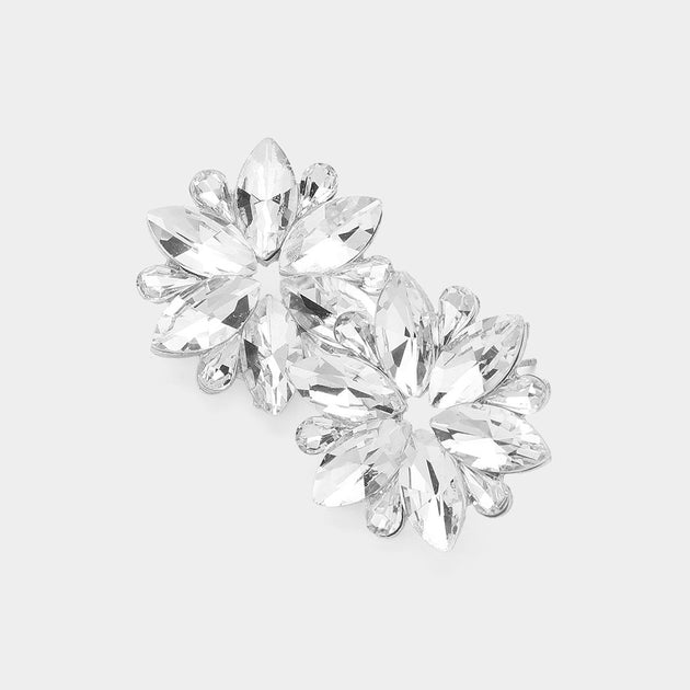 FASHNZFAB Marquise Stone Cluster Flower Evening Earrings Multi 8