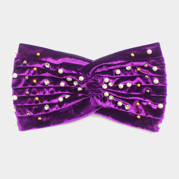 Bandeau Velours Cristal Perles FASHNZFAB Or 2