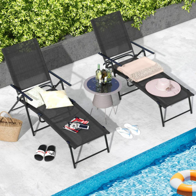 Hivvago Patio Folding Chaise Lounge Chair Black 2