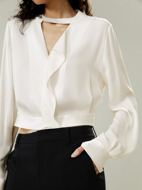 LILYSILK V-neck Collared Silk Shirt White XS 4