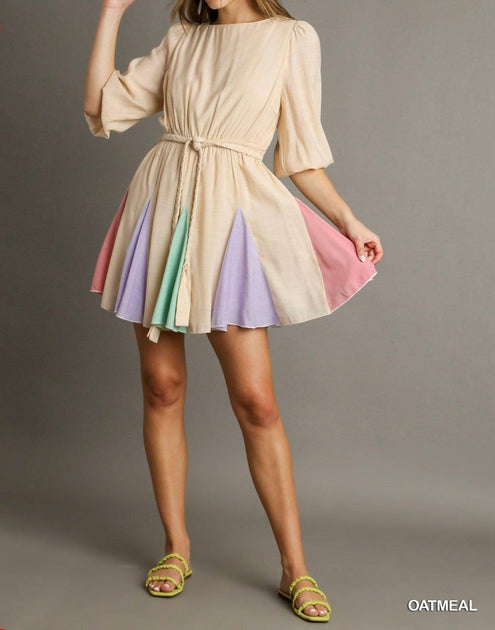 Umgee Flutter Hem Dress Beige Small 2