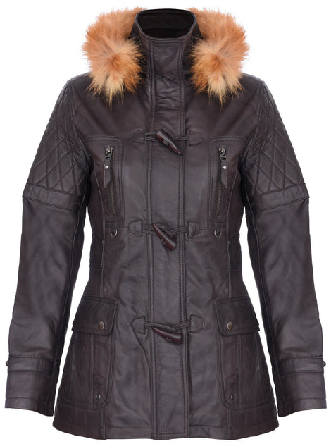 Infinity Womens Quilted Leather Hooded Parka Jacket Northampton Black XLarge 2
