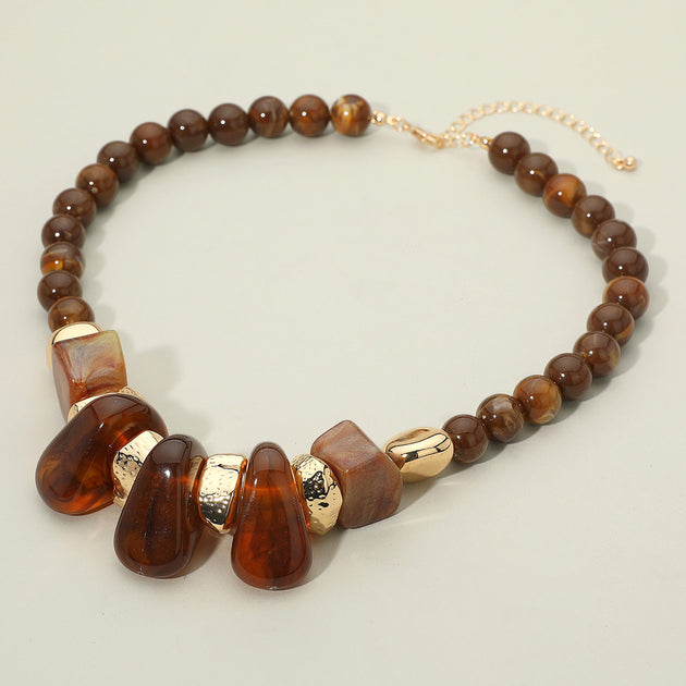 FASHNZFAB Pebble Beaded Necklace Brown 3