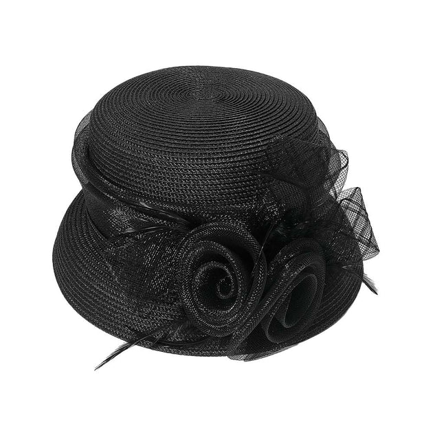 FASHNZFAB Mesh Flower Feather Pointed Hat Black 23in 3