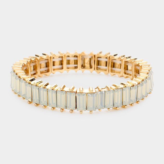 FASHNZFAB Baguette Stone Stretch Bracelet Opal White gold One Size 3