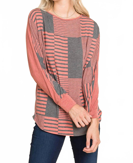 Emerald Collection Stripe Dolman Sleeves Top Pink Small 4