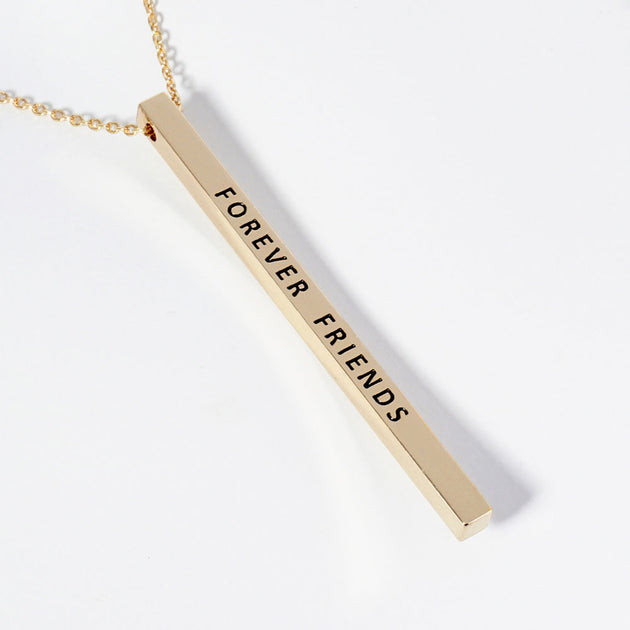 FASHNZFAB Forever Friends Brass Bar Pendant Necklace Silver 5