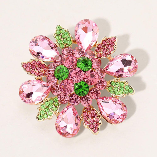 FASHNZFAB Floral Glass Stone Pin Brooch Blue One Size 4