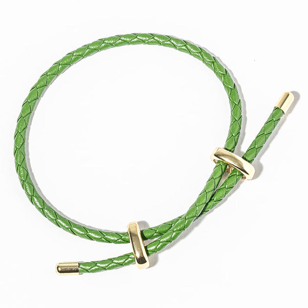 FASHNZFAB Faux Leather Braided Bracelet Gold/Green One Size 2