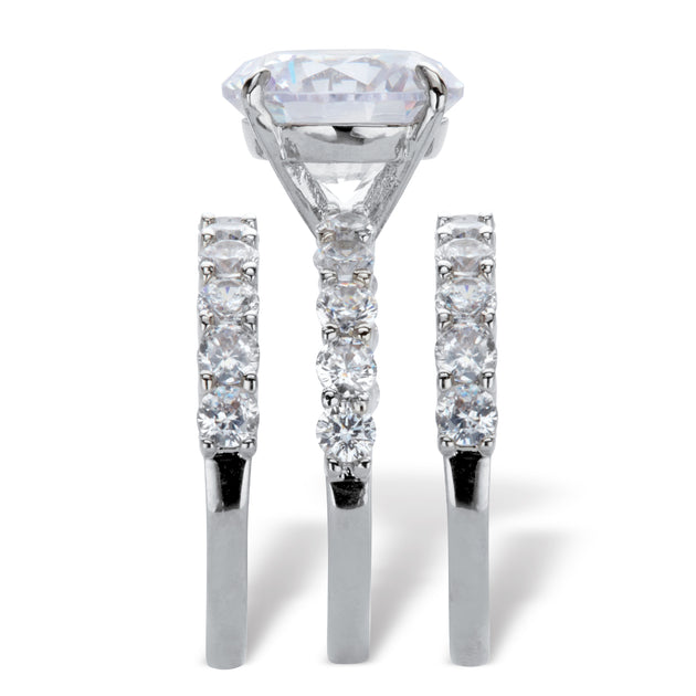 Palm Cubic Zirconia Platinum-Plated Bridal Ring Set Silver US 8 3