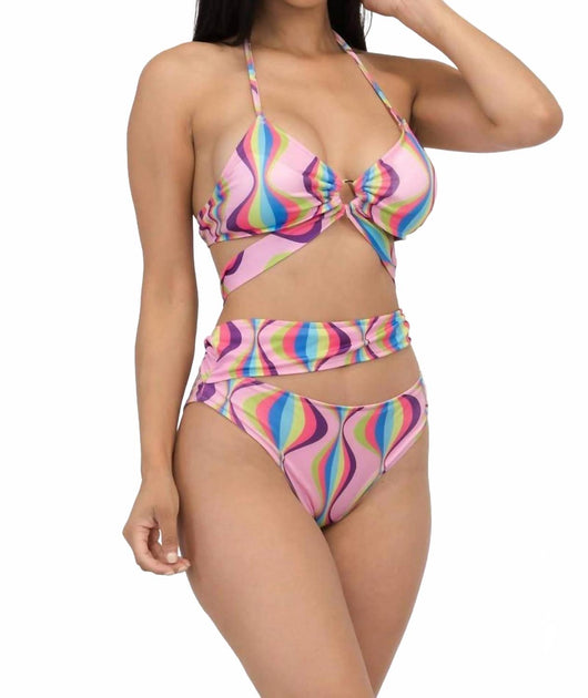 Miss8 Swirl Print Halter Bikini Set Multi Medium 3