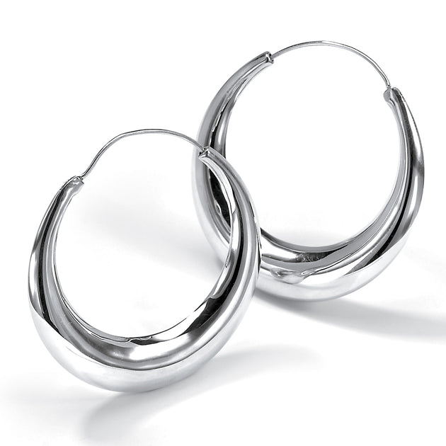 Palm Hoop Earrings White Silver 3