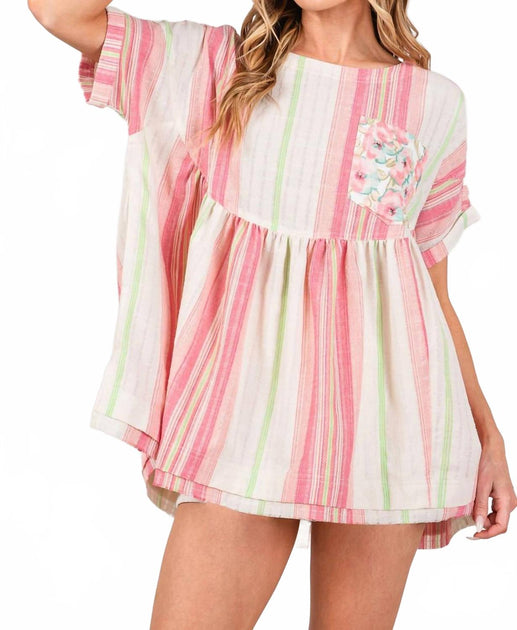 SAGE+FIG In My Mind Babydoll Top Pink Plus Size 2X 2