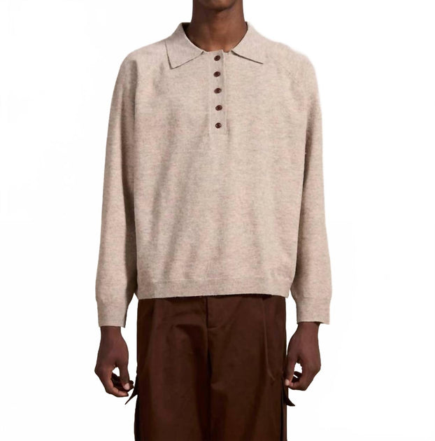 Found Hay Collared Knit Henley Sweater Brown Large 2