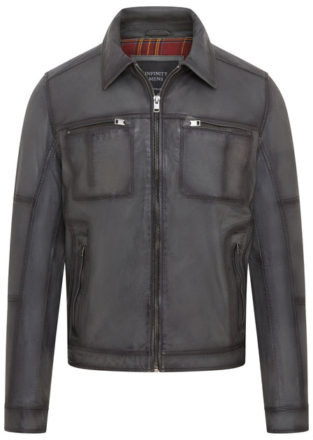 Infinity Classic Leather Biker Jacket Blue XS 2