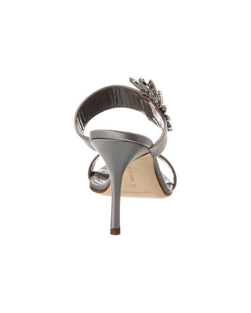 Manolo Blahnik Chivela 90 Satin Sandal Silver EU 39 4