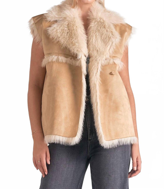 ELAN Eloise Gilet en Fourrure Beige Large 2