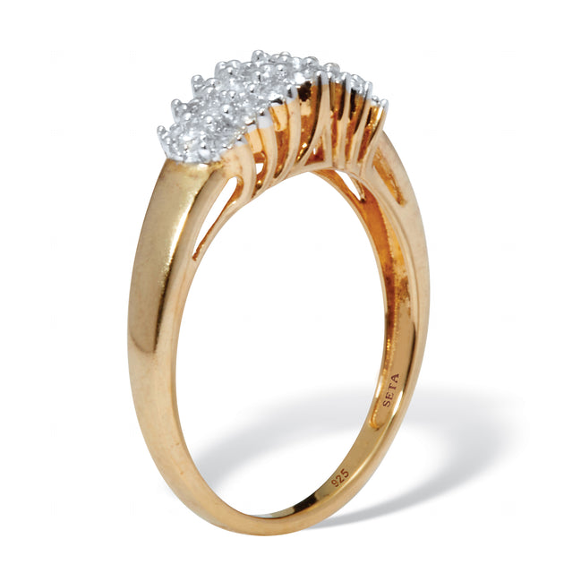 Palm .17 TCW Diamond Cluster Gold Over Silver Ring Yellow US 7 3