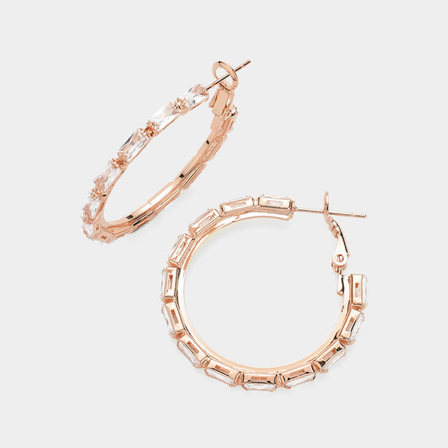FASHNZFAB Rectangle Stone Cluster Hoop Earrings Multi 2