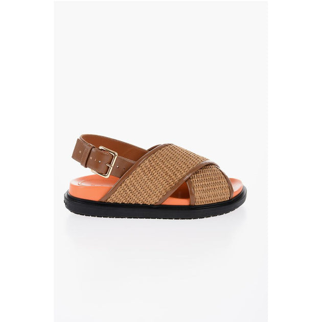 【MARNI】RAFFIA SANDALS Black Fussbett raffia and leather slingback sandals | MARNI