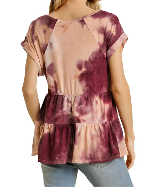 Umgee Tie Dye Babydoll Top Pink Small 4