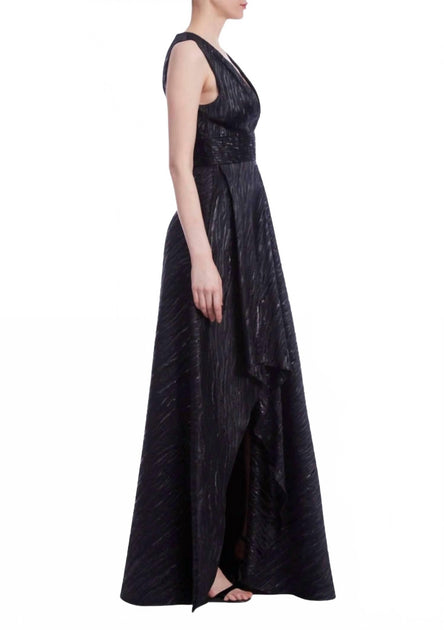 ONE 33 SOCIAL Deep Plunge V-Neckline Metallic Gown Schwarz US 12 3