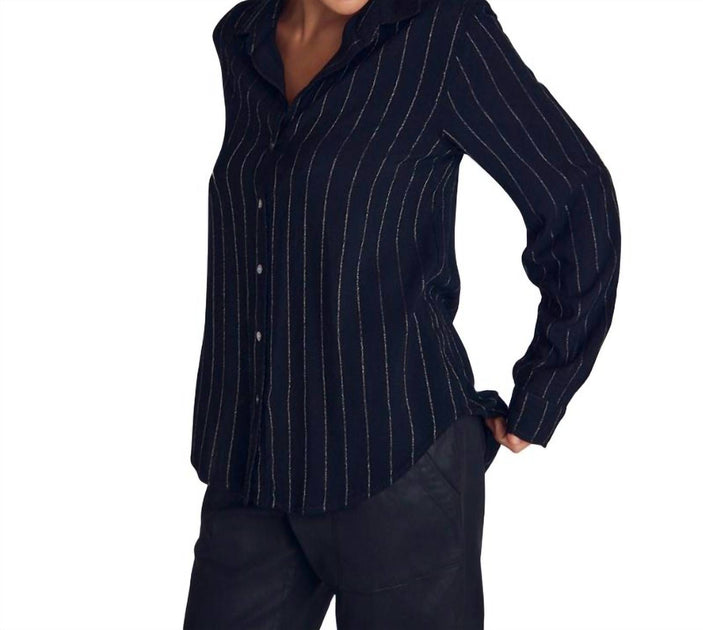 Bella Dahl Lurex Stripe Shirt Blue Small 4