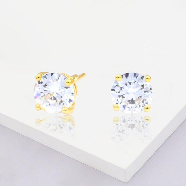 FASHNZFAB Round Cubic Zirconia Stud Earrings Silver 3