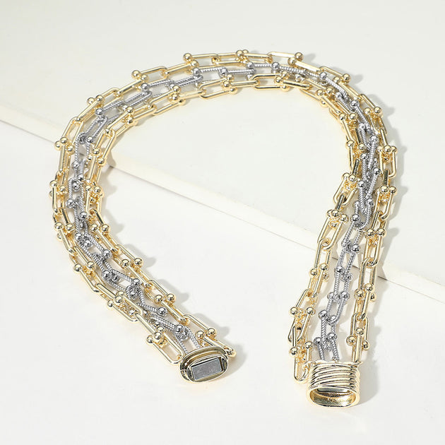 FASHNZFAB Multi Strand Chain Necklace Silver 4