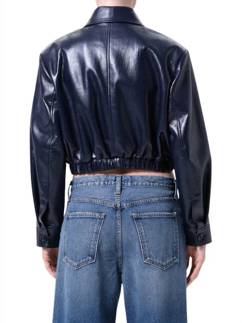 AGOLDE Nahla Cropped Leather Jacket Blue Medium 3