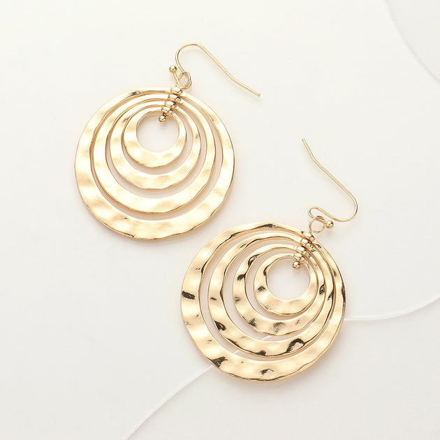 FASHNZFAB Hammered Metal Concentric Circle Dangle Earrings Silver 4