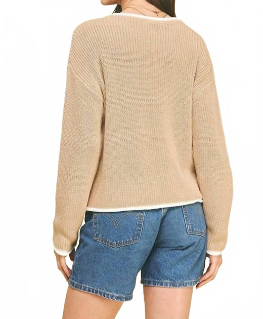 PINCH Contrasting Trim Sweater Beige Small 4