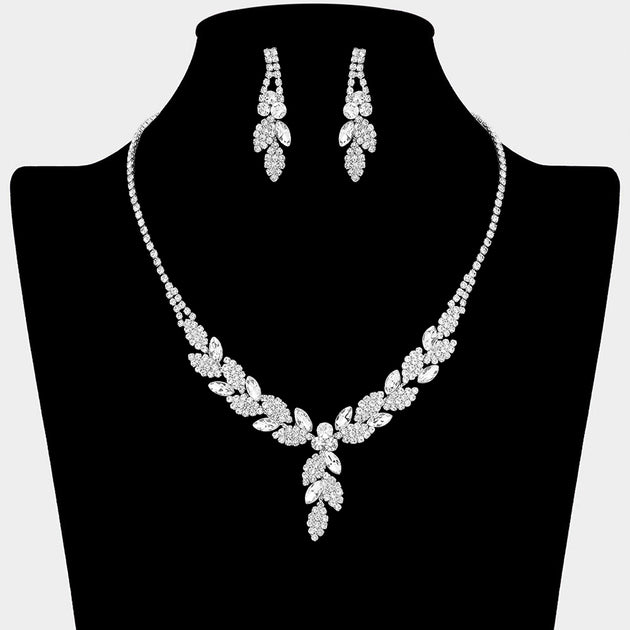 FASHNZFAB Leaf Rhinestone Paved Necklace Multi One Size 7
