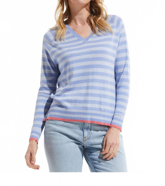 Zaket & Plover Stripe V Sweater Blue XSmall 2
