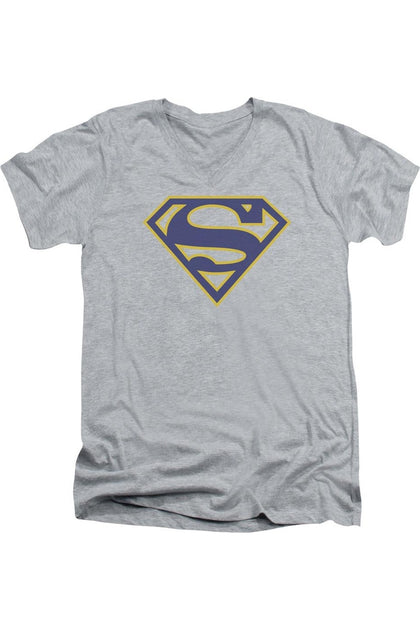 Gildan Superman Shield V-Neck T-Shirt Grey Large 2