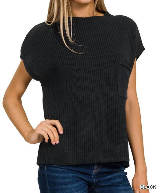 ZENANA Mockneck Short Sleeve Sweater Black Small 2