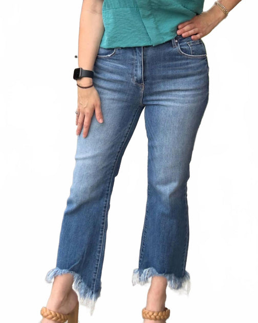 RISEN Chloe High Rise Fray Jeans Blue Plus Size 1X 2