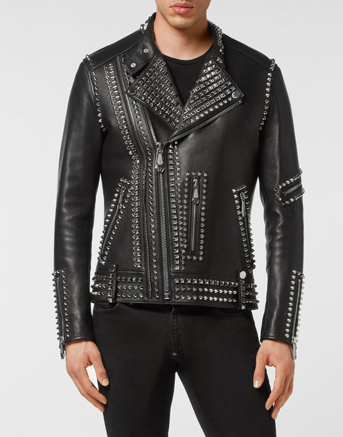 Philipp Plein Leather Biker Jacket Black XLarge 4