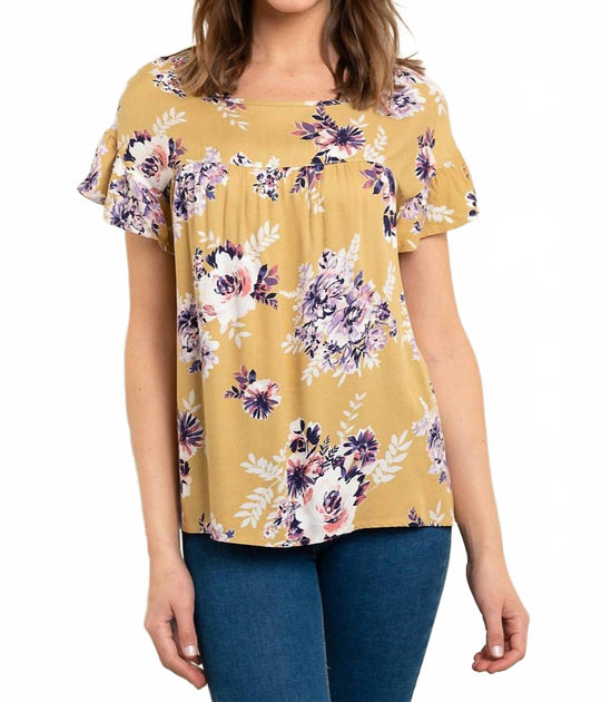 les amis Floral Ruffle Sleeve Top Beige Small 2