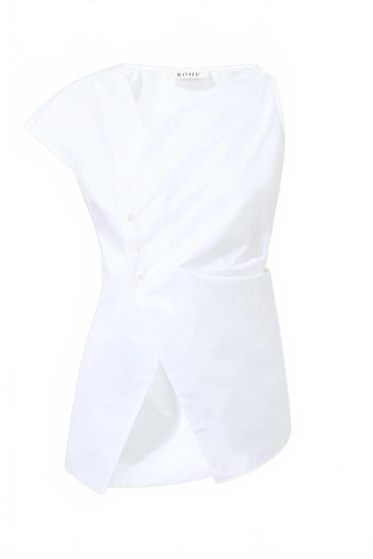 ROHE Asymmetrisches Poplin-Top Weiß EU 42 4