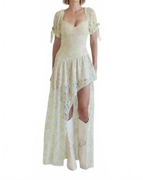 Fore Collection Winter Romance Lace Asymmetrical Maxi Dress Beige Large 2