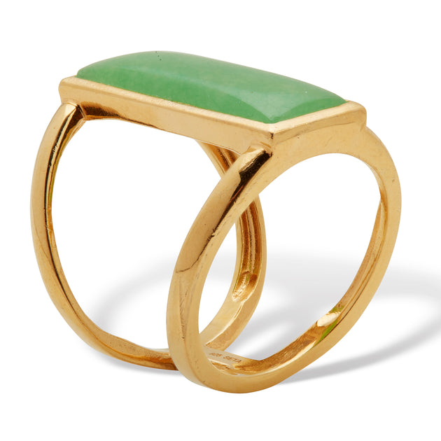  Palm Genuine Jade Gold-Plated Sterling Silver Ring Green US 9 3