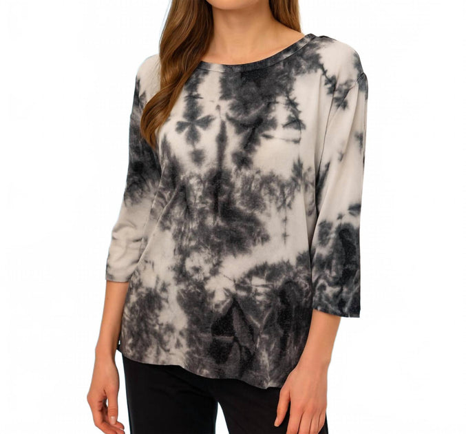 French Kyss Tie Dye Scoop Neck Top Gris Medium 2