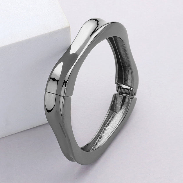 FASHNZFAB Hinged Metal Bangle Bracelet Black Hematite Silver 4