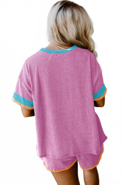 Dear Lover Geripptes T-Shirt Und Shorts Set Pink Large 3