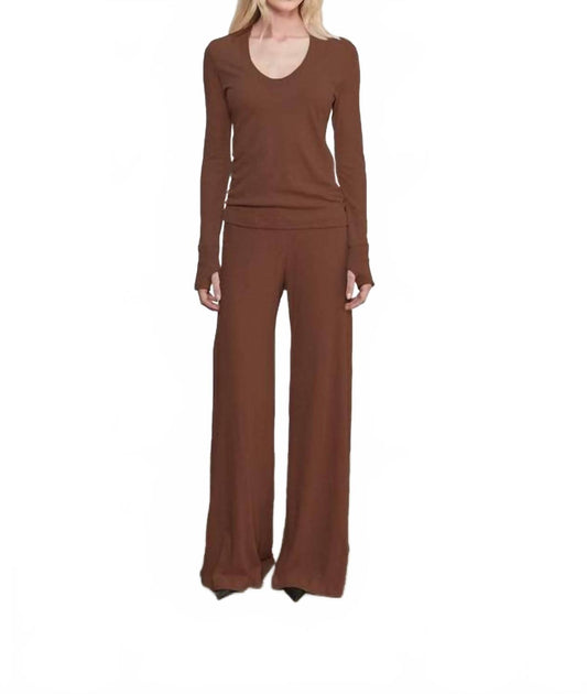 Enza Costa Easy Cuffed U Top Brown XS 2